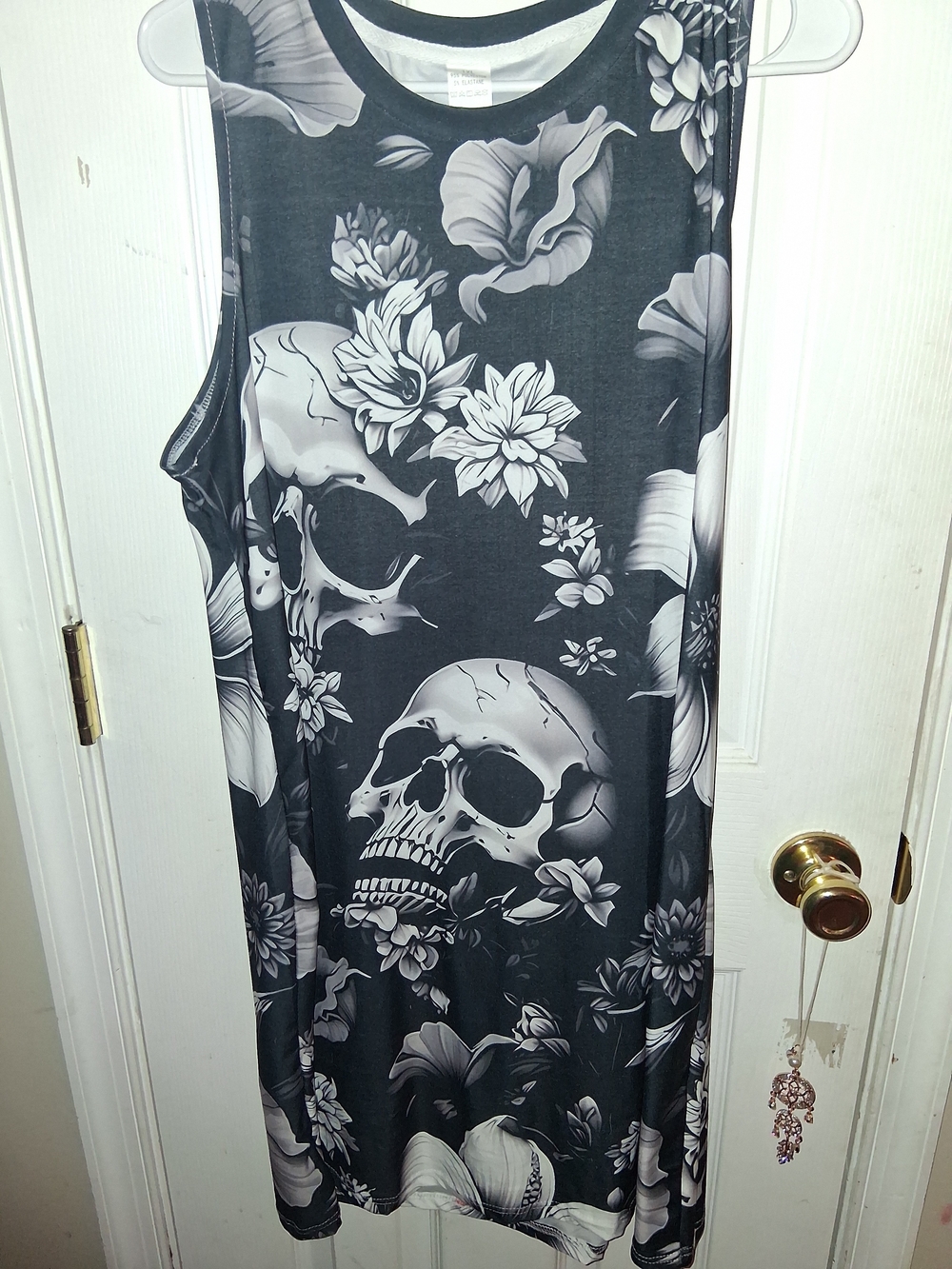Women's Black Floral Skull Midi Dress
